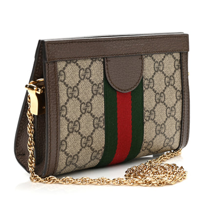 Gucci GG Supreme Monogram Textured Dollar Calfskin Web Mini Ophidia Chain Shoulder Bag Beige Ebony New Acero 3 of 12