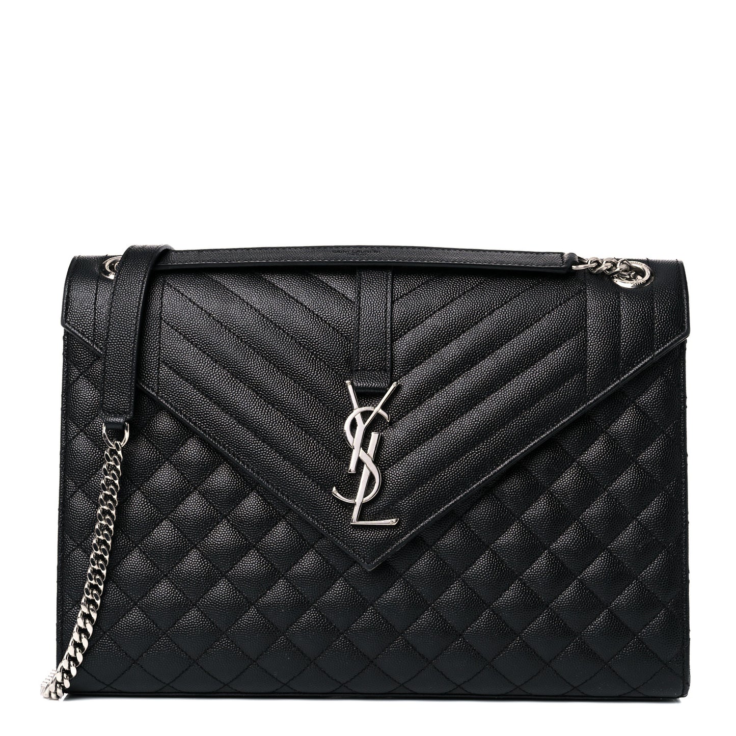 Grain De Poudre Textured Mixed Matelasse Large Triquilt Monogram Satchel Black