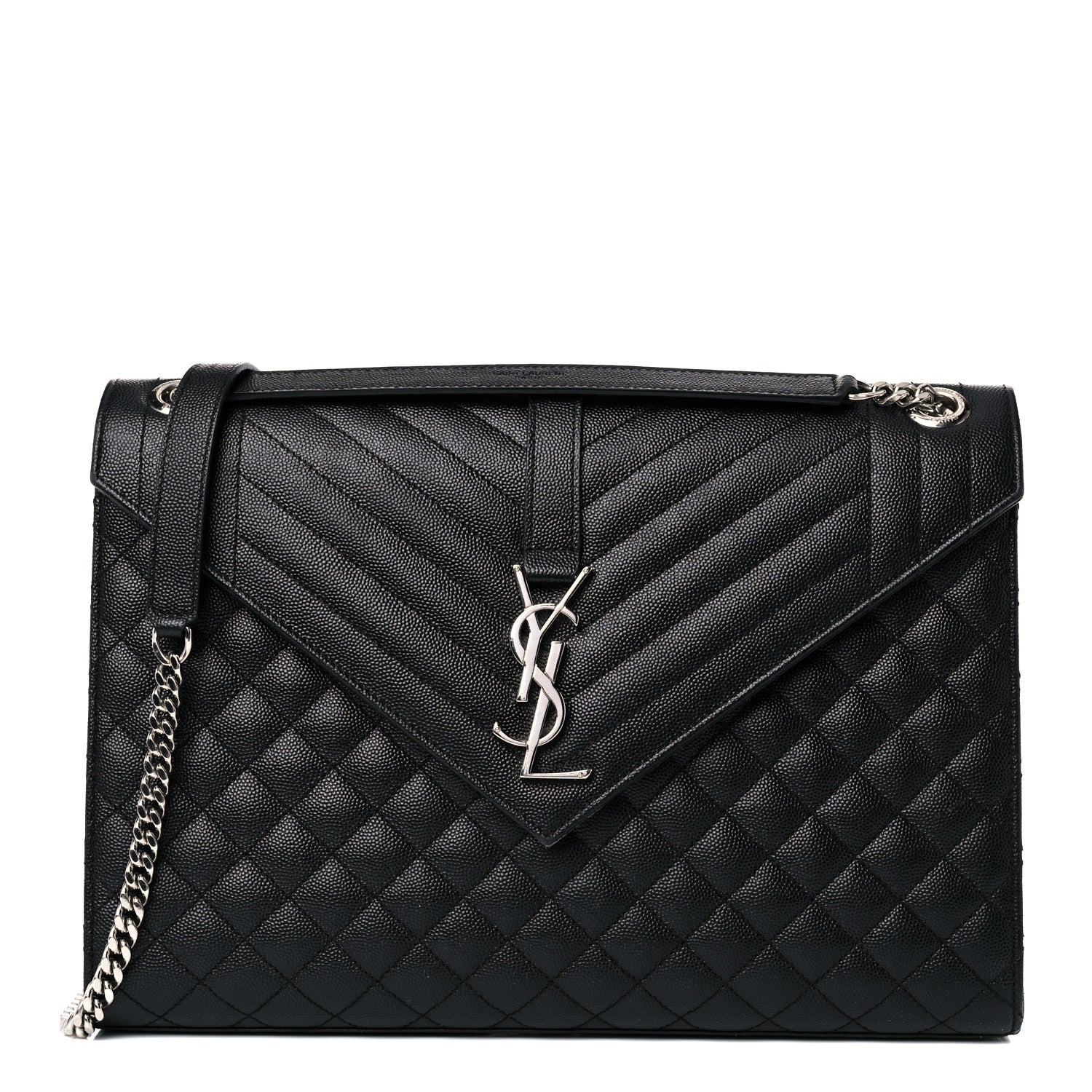 Saint Laurent Grain De Poudre Textured Mixed Matelasse Large Triquilt Monogram Satchel Black 1 of 17