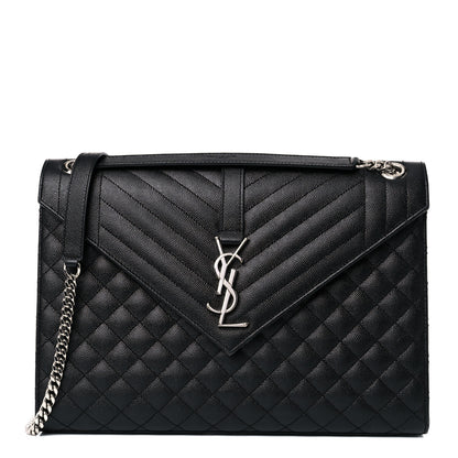 Saint Laurent Grain De Poudre Textured Mixed Matelasse Large Triquilt Monogram Satchel Black 1 of 17