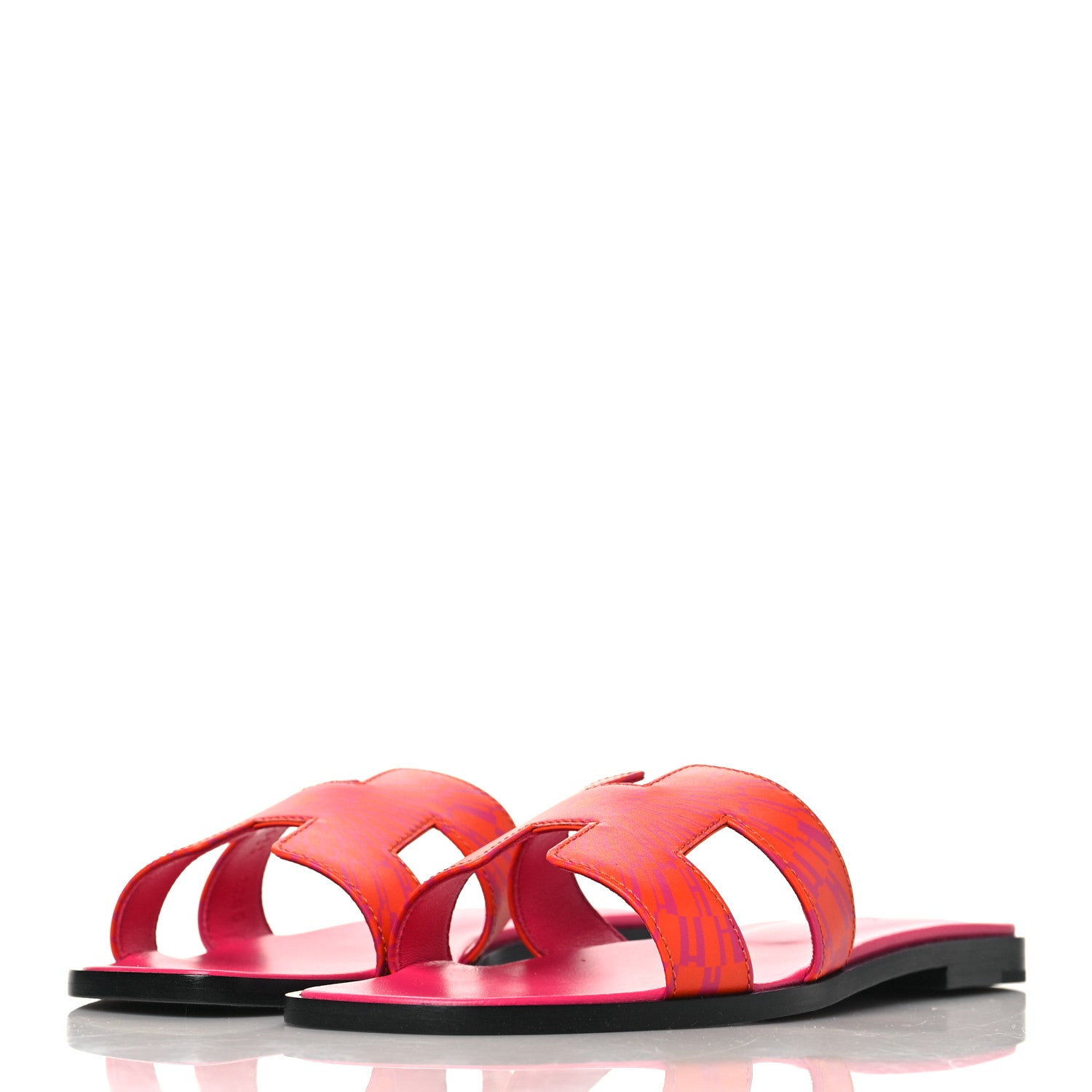 Hermes Calfskin Printed Op'H Oran Sandals 38 Orange Rose 2 of 8