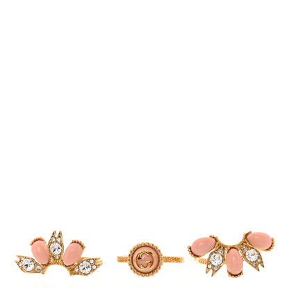 Gucci Metal Crystal Resin Interlocking G Flower Ring M Gold Pink 5 of 7