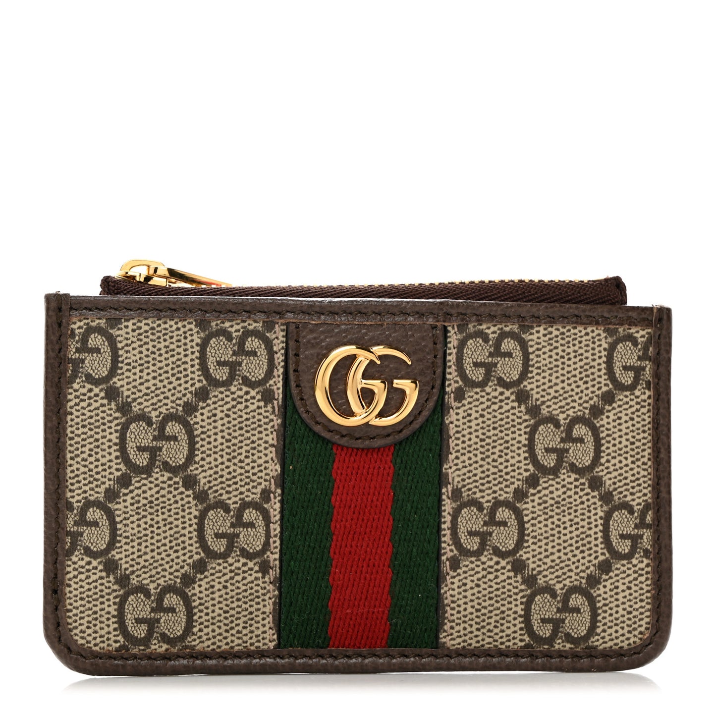 GG Supreme Monogram Web Ophidia Zip Card Case Brown
