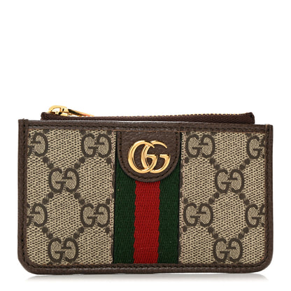 Gucci GG Supreme Monogram Web Ophidia Zip Card Case Brown 1 of 8