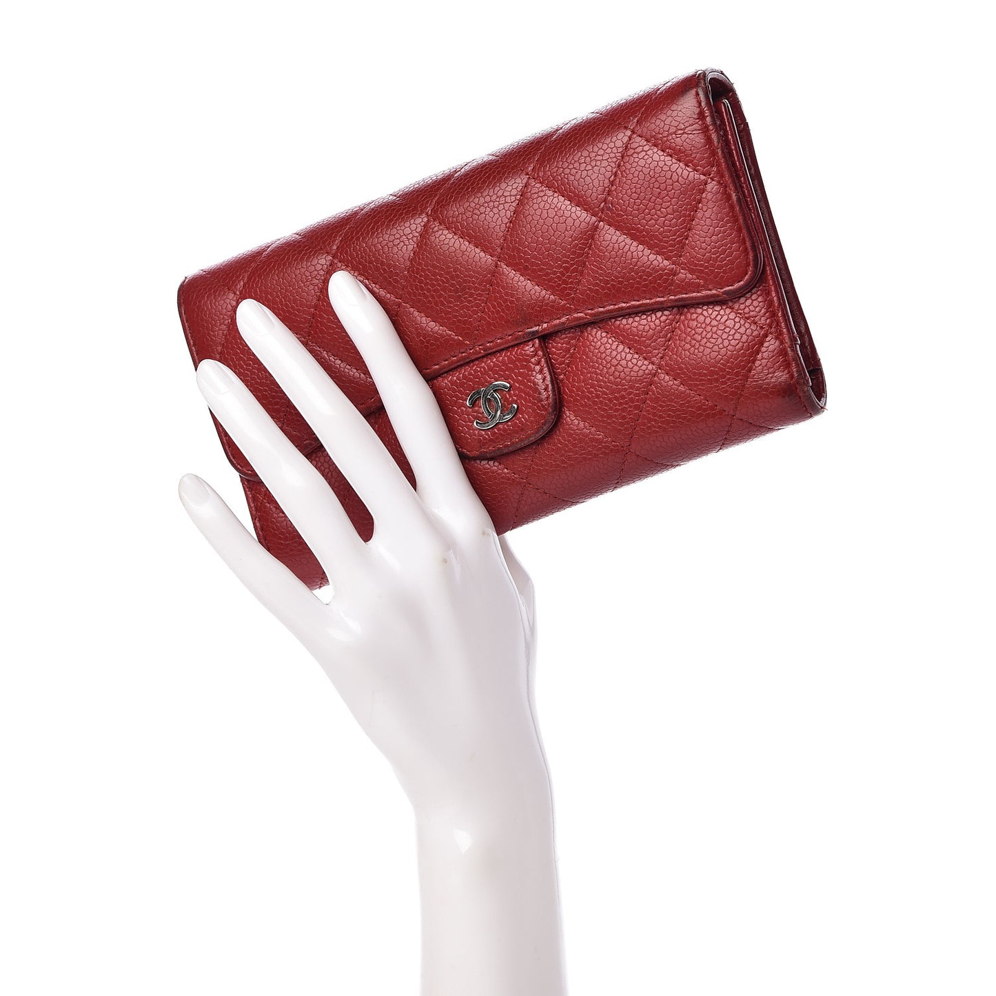 Caviar Quilted Large Flap Wallet Dark Red
