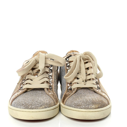 Christian Louboutin Seava Glitter Lame Flat Sneakers 37.5 Light Gold 2 of 10