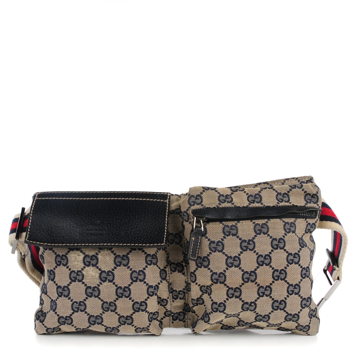 GG Monogram Web Double Pocket Belt Bag Navy
