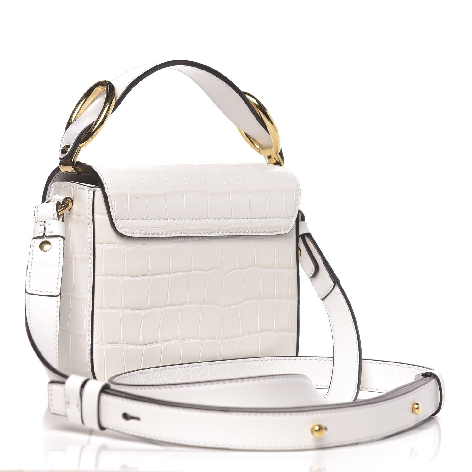 Chloe Calfskin Crocodile Embossed Mini C Double Carry Brilliant White 3 of 9