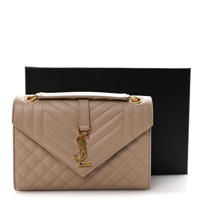 Saint Laurent Grain De Poudre Textured Mixed Matelasse Medium Triquilt Monogram Satchel Dark Beige 10 of 10
