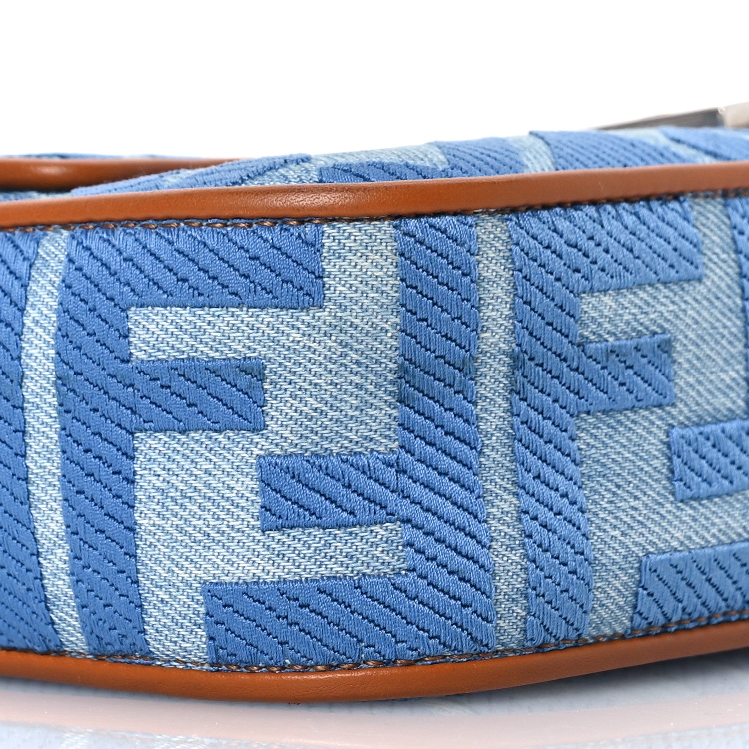 Fendi Denim Vitello King FF Embroidered Baguette Denim Chiaro Brandy 10 of 13