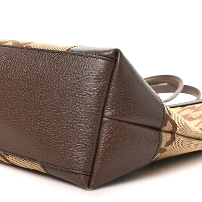 Gucci Monogram Jumbo GG Textured Dollar Calfskin Web Medium Ophidia Shopping Tote Camel Ebony 9 of 9