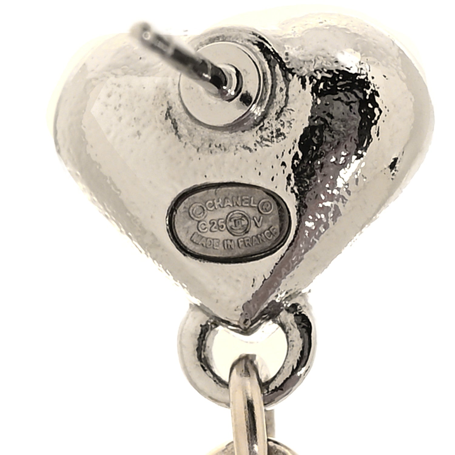 Chanel Crystal CC Heart Drop Earrings Gold Silver 4 of 5