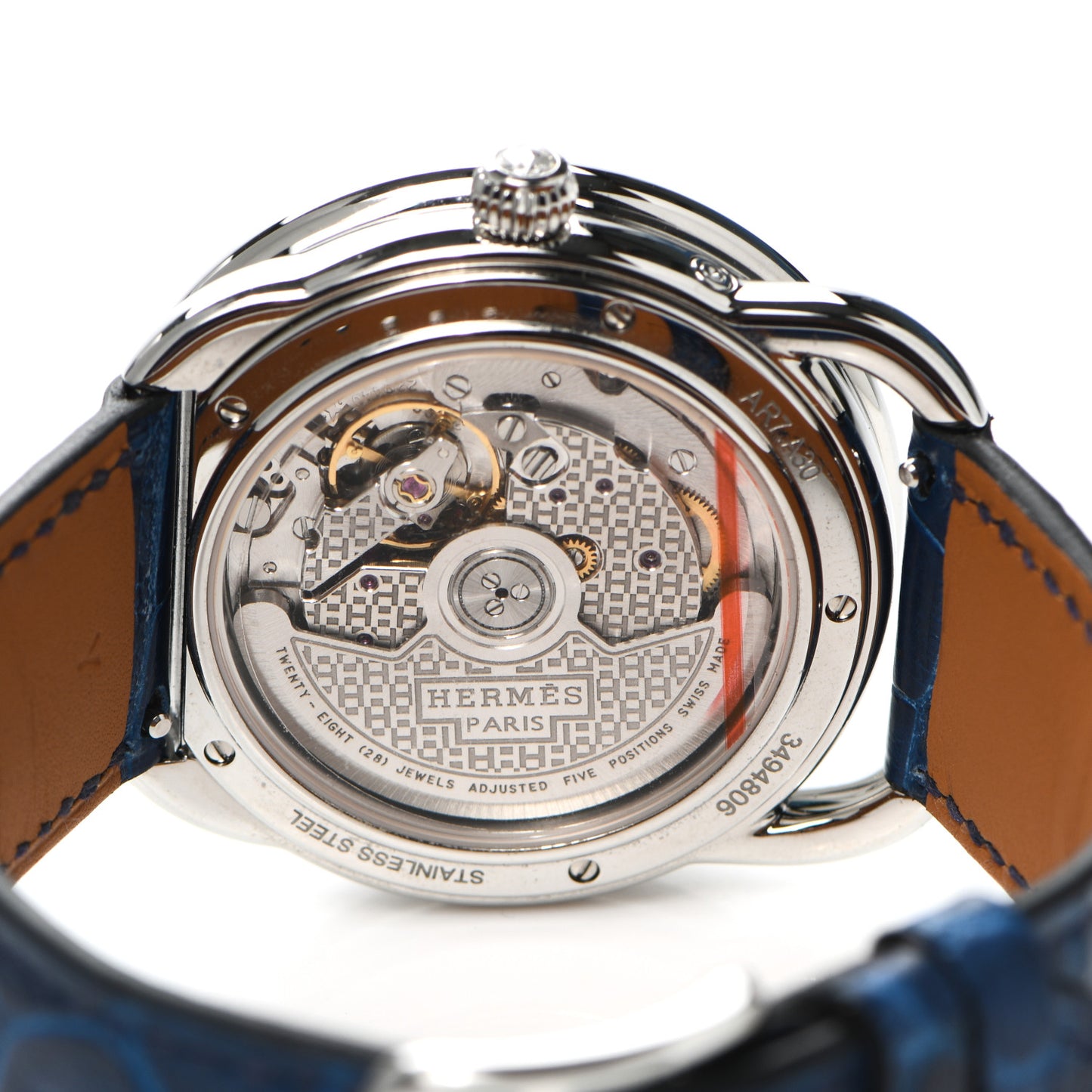 Stainless Steel Alligator Diamond Blue Sapphire Mother of Pearl 38mm Arceau Petite Lune Automatic Watch Bleu Saphir