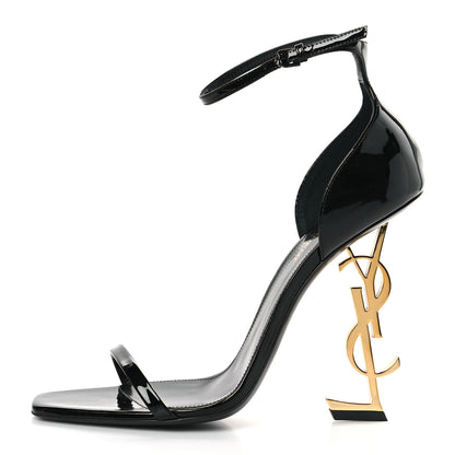 Saint Laurent Patent Calfskin Opyum 110 Sandals 41 Black Gold 1 of 9