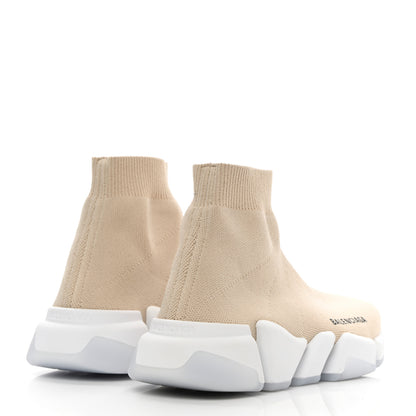 Balenciaga Technical 3D Recycled Knit Bi-Color Womens Speed 2.0 Transparent Sole Sneakers 36 Light Beige White 4 of 11