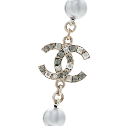 Chanel Crystal Baguette Graduated Pearl CC Short Necklace Silver Grey 4 of 5
