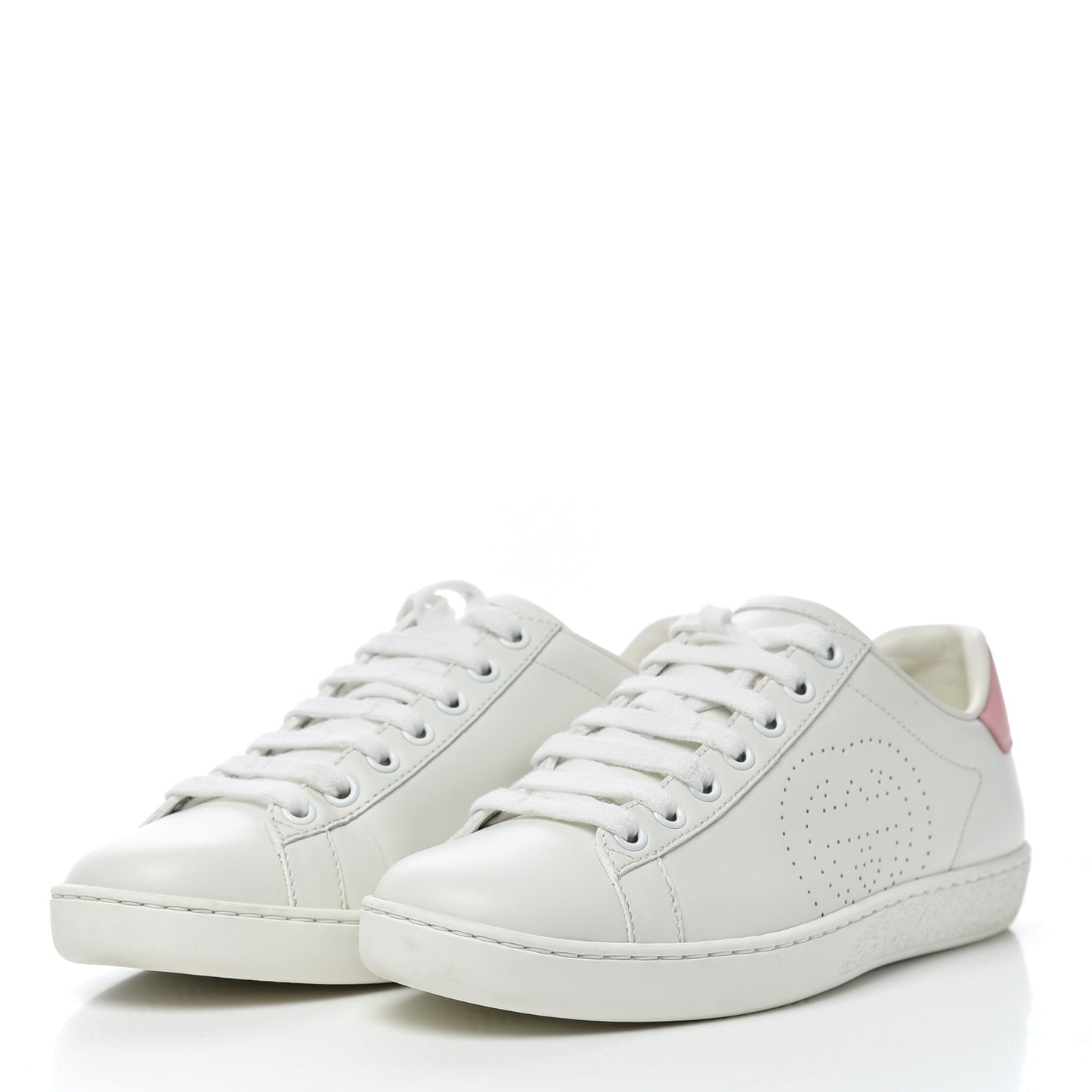 Calfskin Interlocking G Perforated Womens Ace Sneakers 35 White Wild Rose