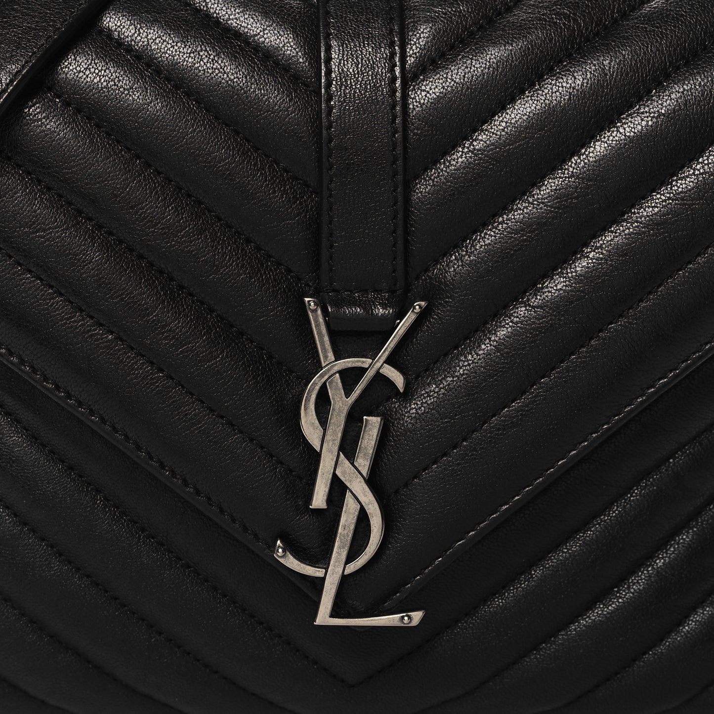Sheepskin Matelasse Chevron Monogram Medium College Bag Black