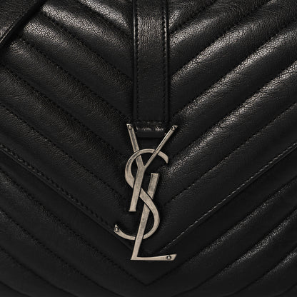 Saint Laurent Sheepskin Matelasse Chevron Monogram Medium College Bag Black 8 of 10