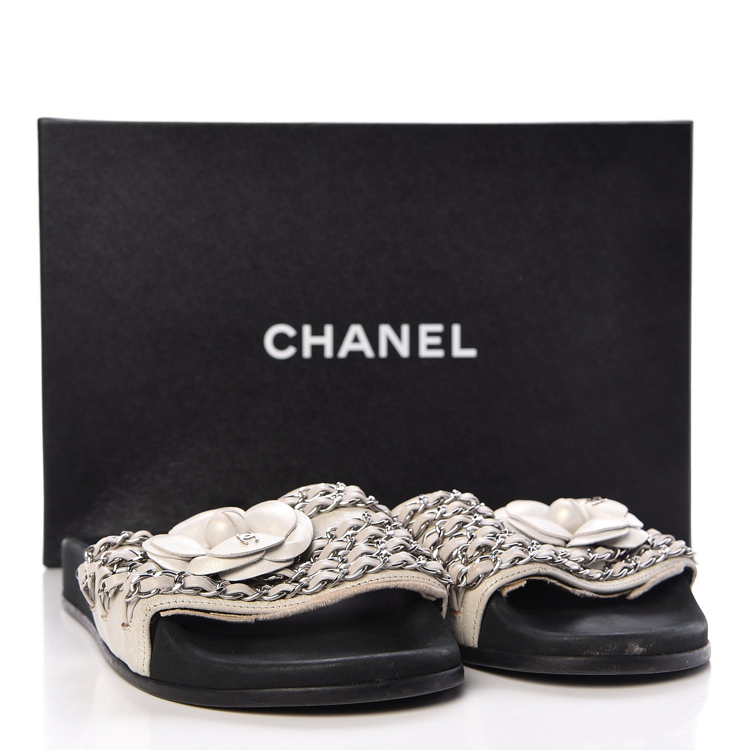 Chanel Lambskin Chain Camellia Flat Sandals 36 White 13 of 13