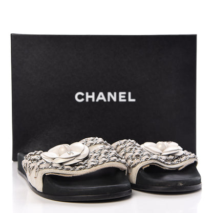 Chanel Lambskin Chain Camellia Flat Sandals 36 White 13 of 13