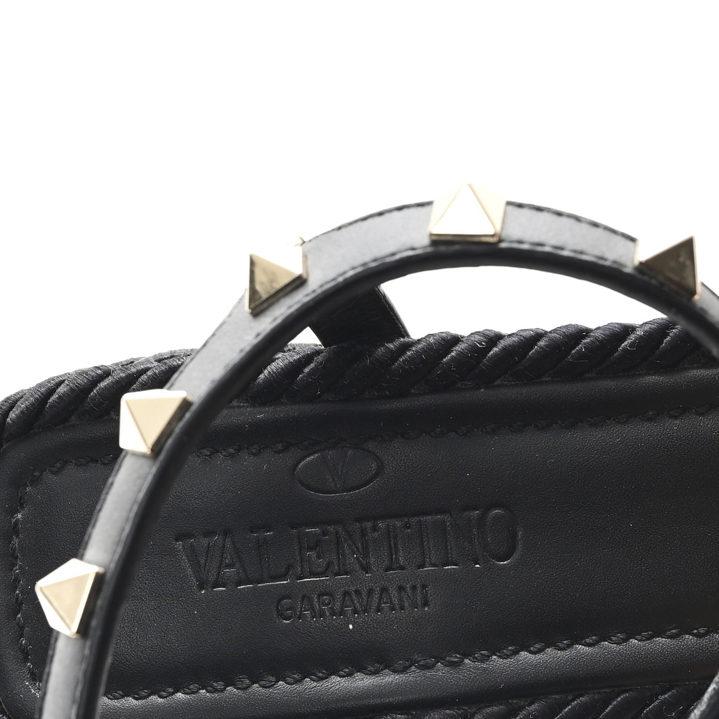 Calfskin Rockstud Ankle Strap Torchon Espadrille Caged 25/95mm Wedge Sandals 39 Black