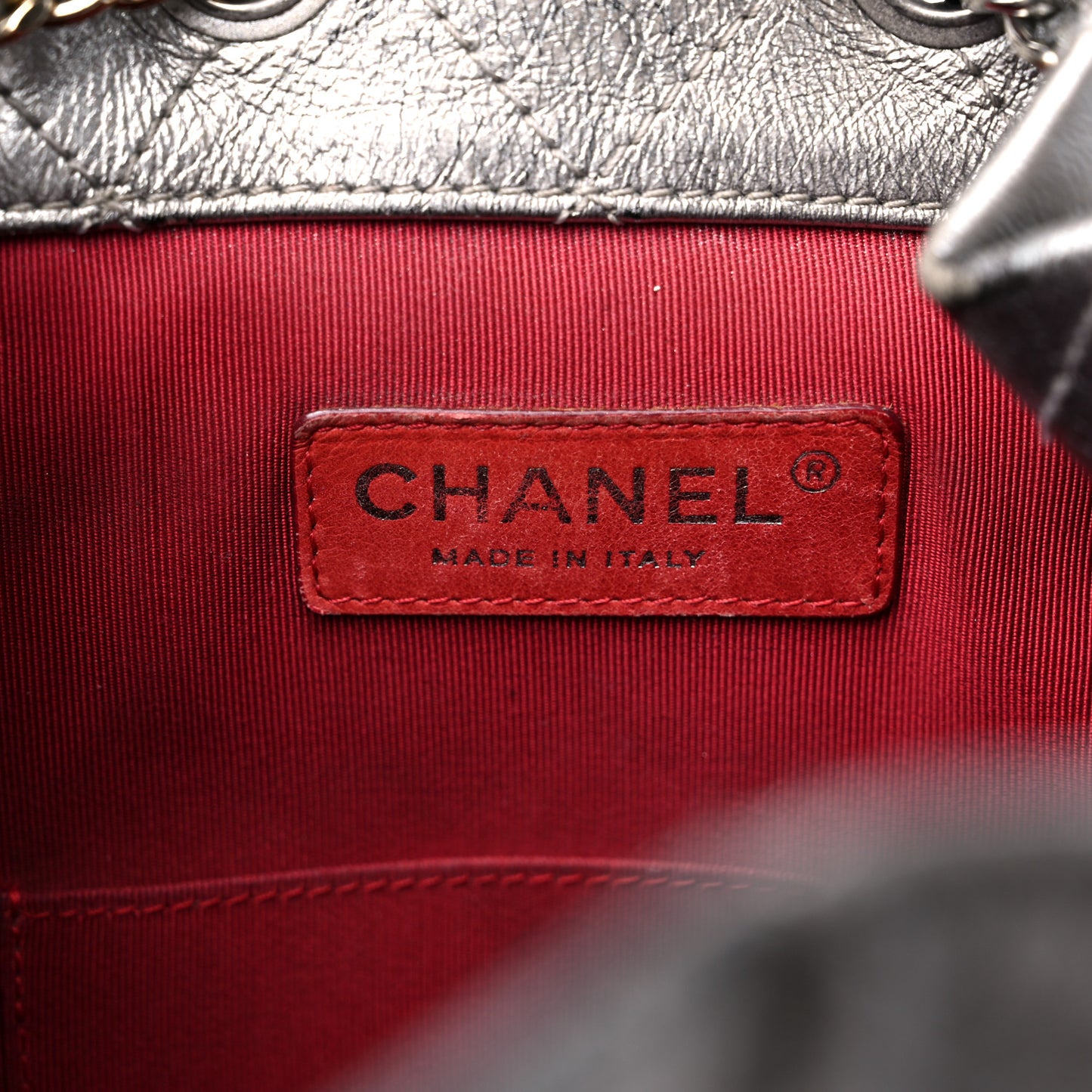 Metallic Crumpled Calfskin Quilted Small Gabrielle Backpack Silver