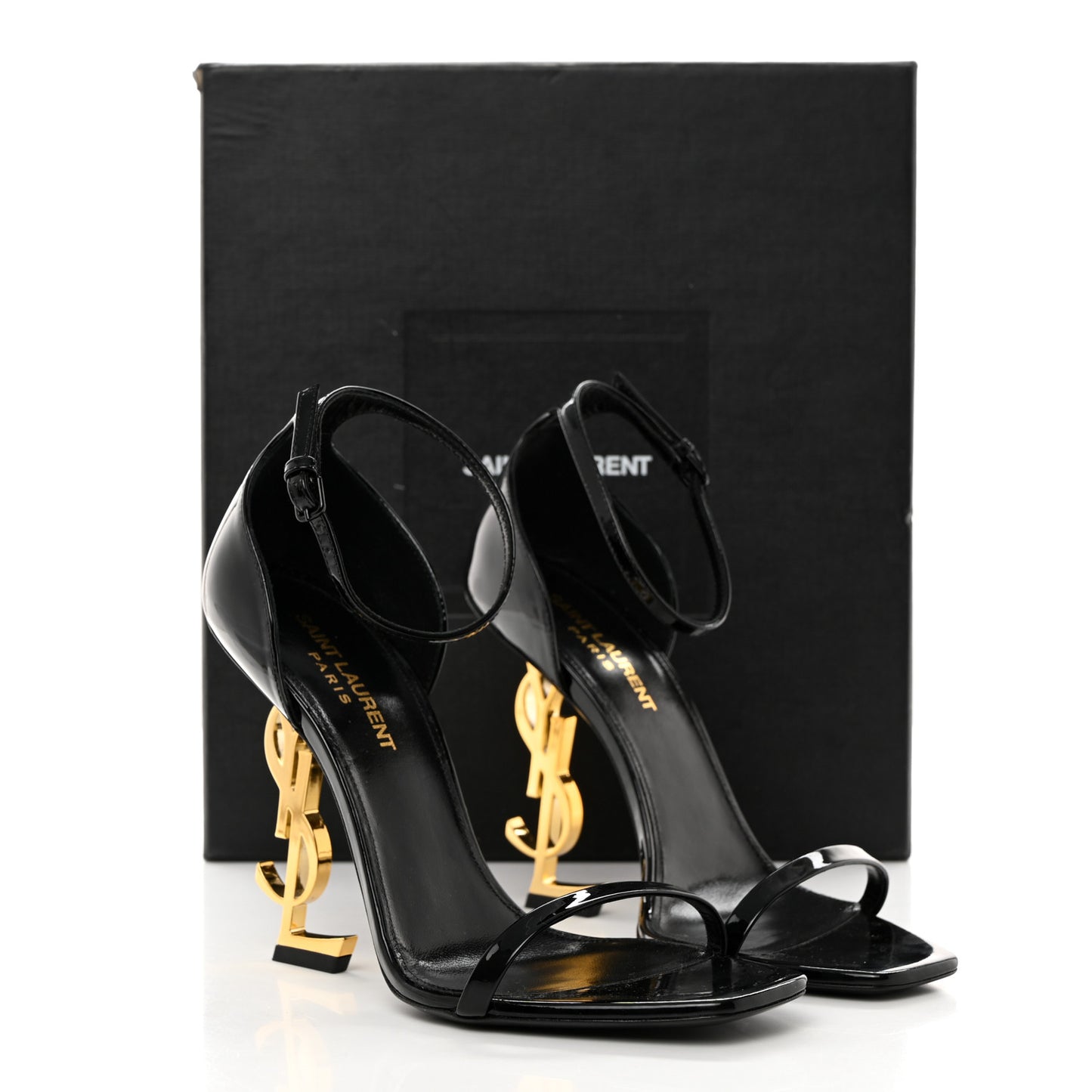 Patent Calfskin Opyum 110 Sandals 37.5 Black Gold