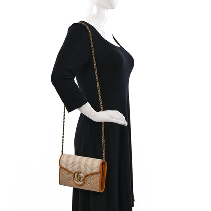 Gucci Raffia GG Monogram Matelasse GG Marmont Chain Wallet Natural Beige Off White Sun Oil 2 of 9