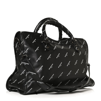 Balenciaga Veau Allover Logo Classic Hardware City Black White 3 of 12