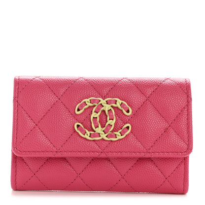 Chanel Caviar Quilted Chanel 19 Flap Card Holder Wallet Dark Pink 1 of 9