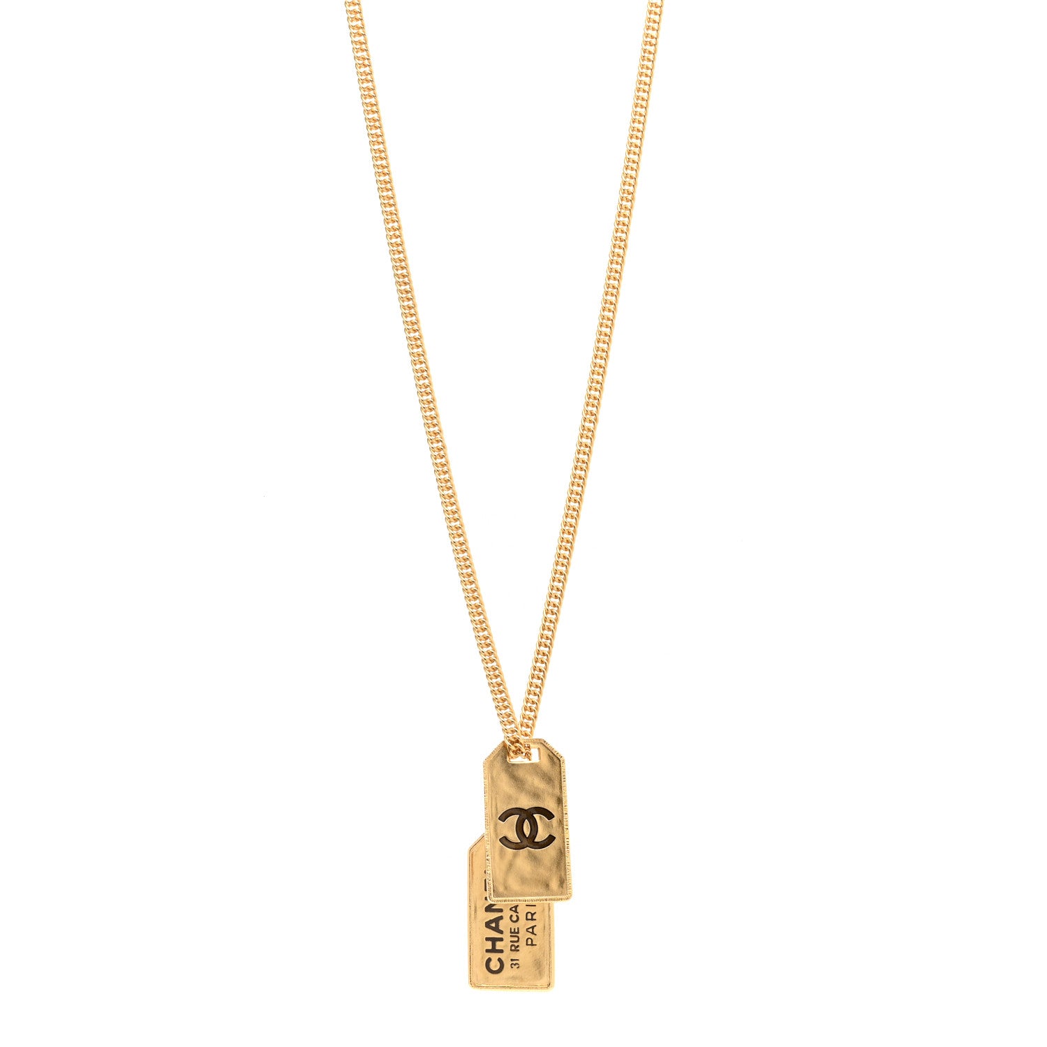 Chanel ID Dog Tag Charm Necklace Gold 1 of 5