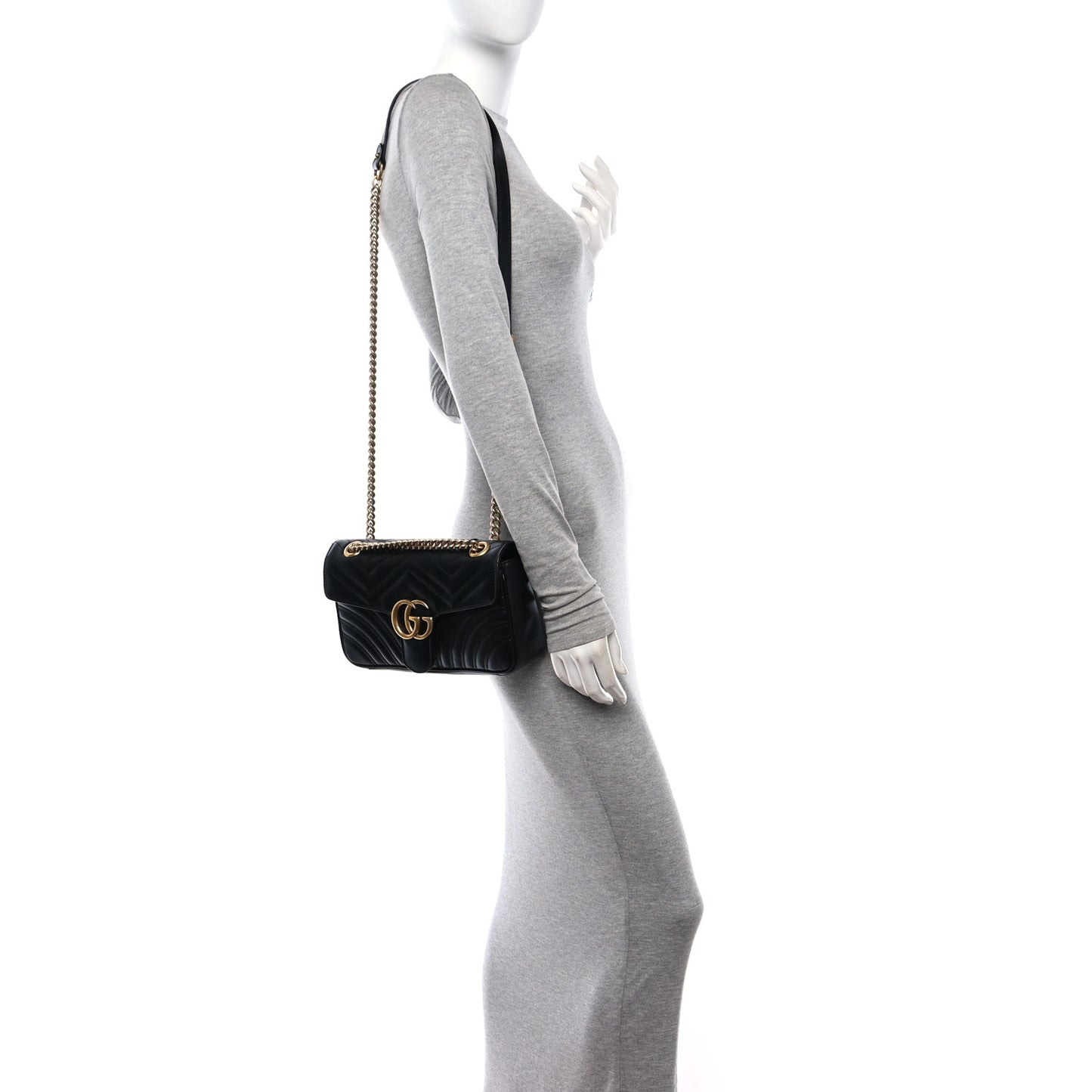 Calfskin Matelasse Small GG Marmont Shoulder Bag Black