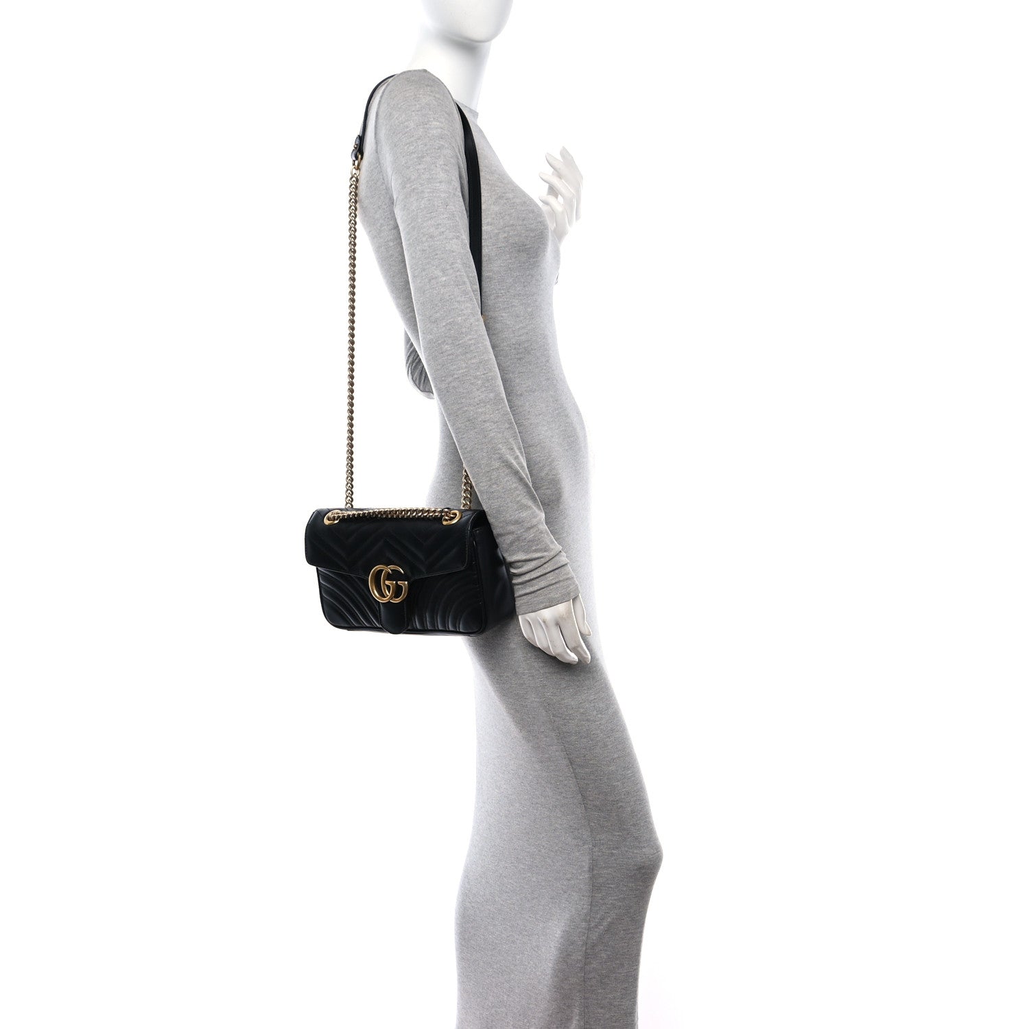 Gucci Calfskin Matelasse Small GG Marmont Shoulder Bag Black 2 of 13