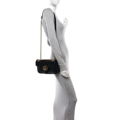Gucci Calfskin Matelasse Small GG Marmont Shoulder Bag Black 2 of 13