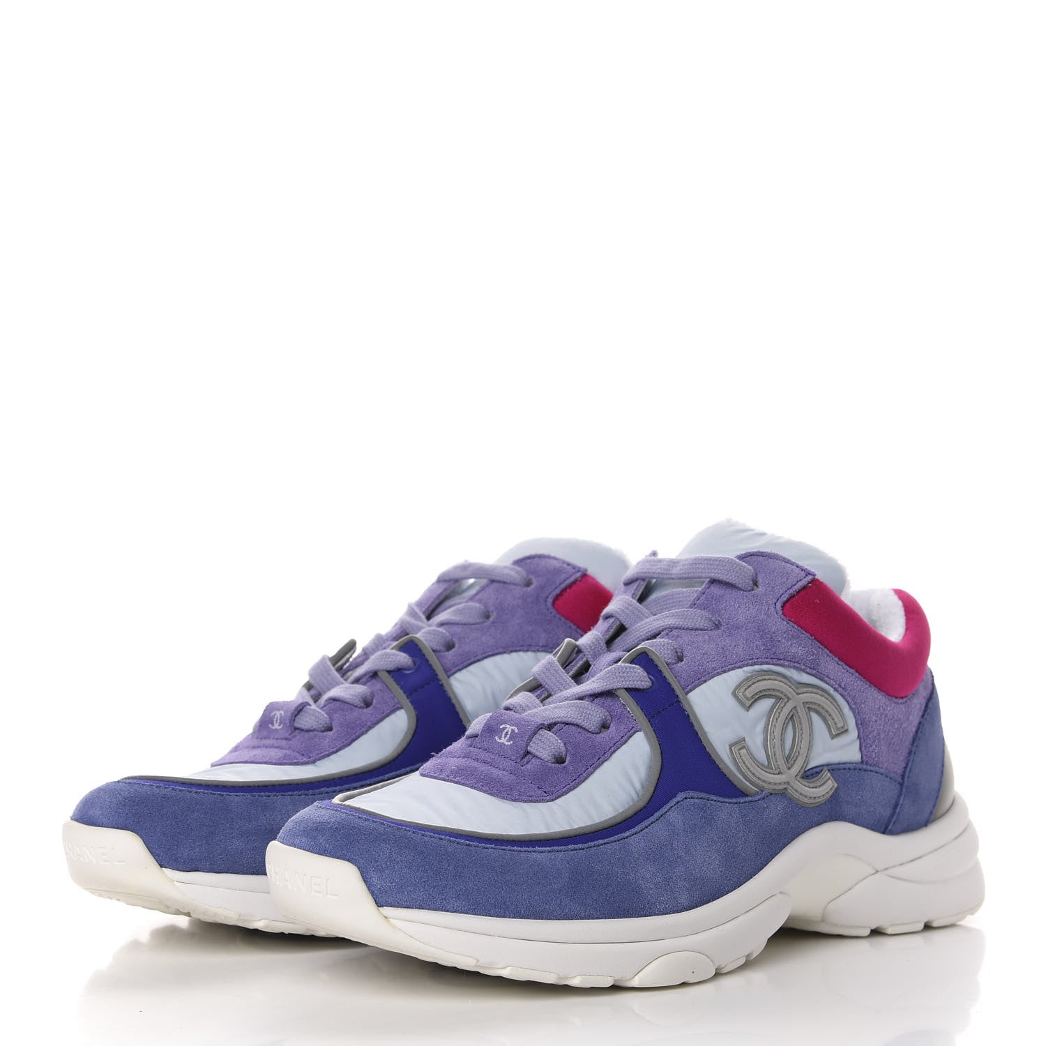 Chanel Nylon Calfskin Suede CC Womens Sneakers 39 Light Blue 3 of 14