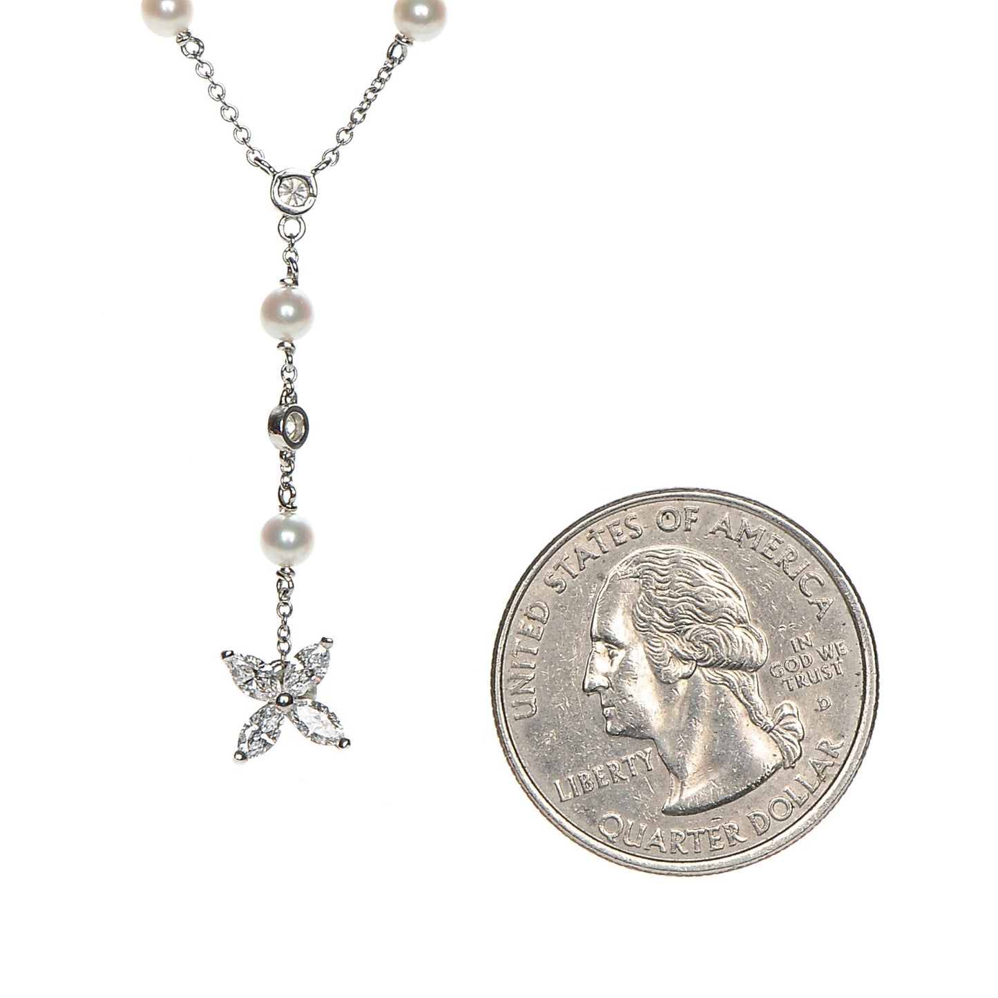 Platinum Pearl Diamond Victoria Drop Necklace