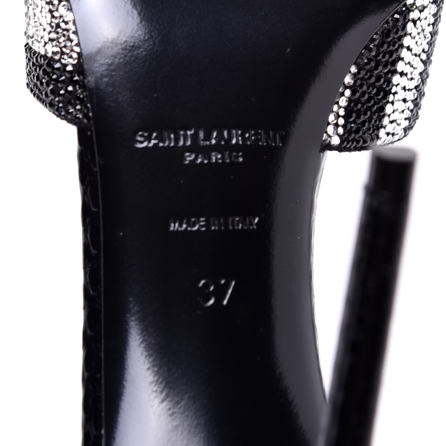 Saint Laurent Watersnake Crystal Embellished Zoe 105 Ankle Strap Pumps 37 Black 6 of 9