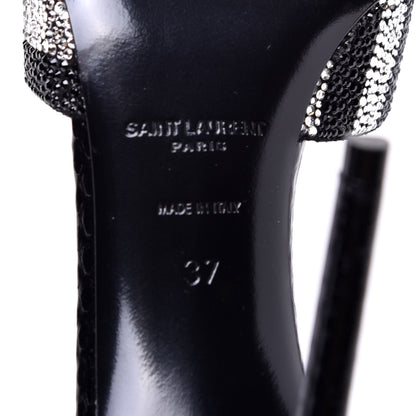 Saint Laurent Watersnake Crystal Embellished Zoe 105 Ankle Strap Pumps 37 Black 6 of 9