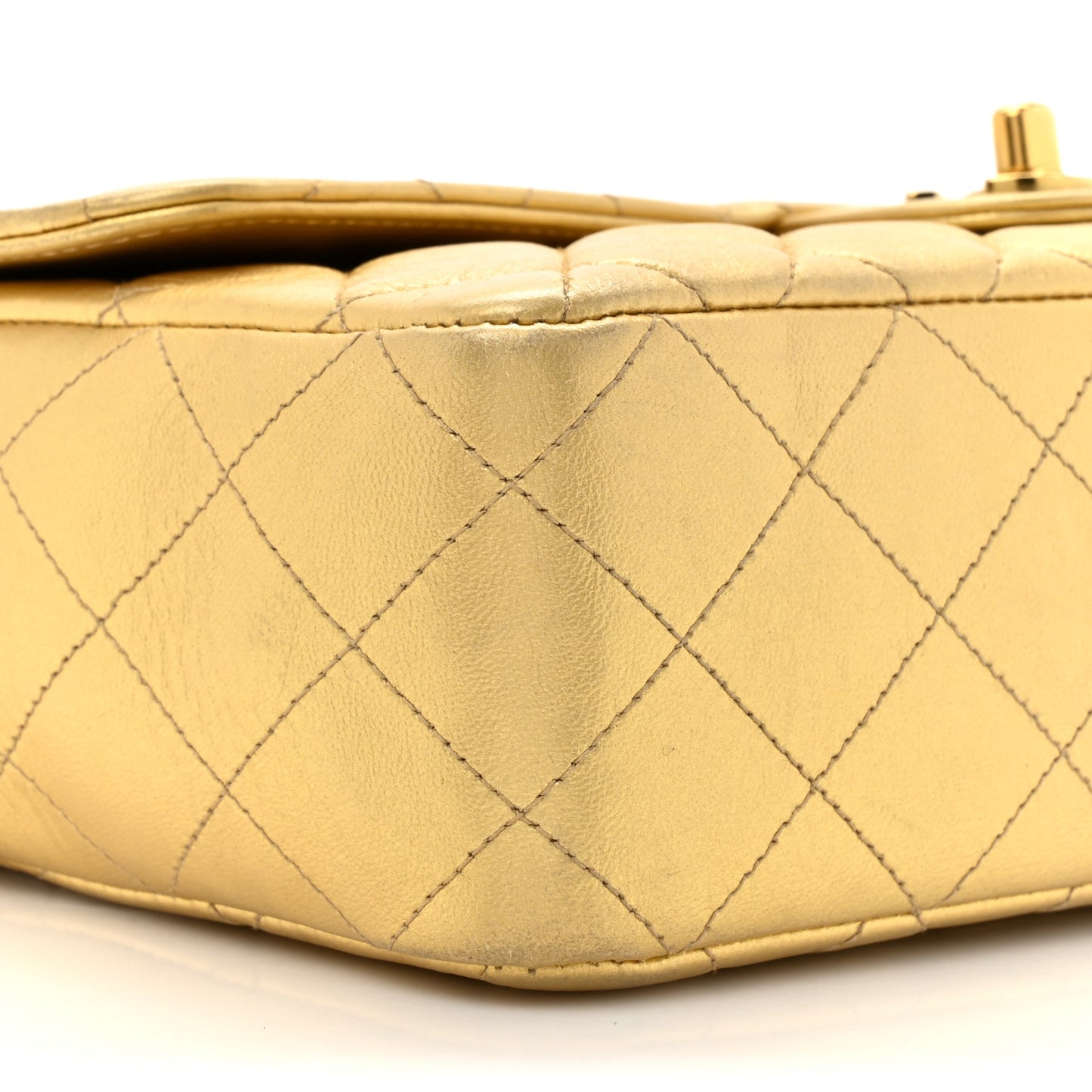 Metallic Lambskin Quilted Parent Child Kelly Flap Gold