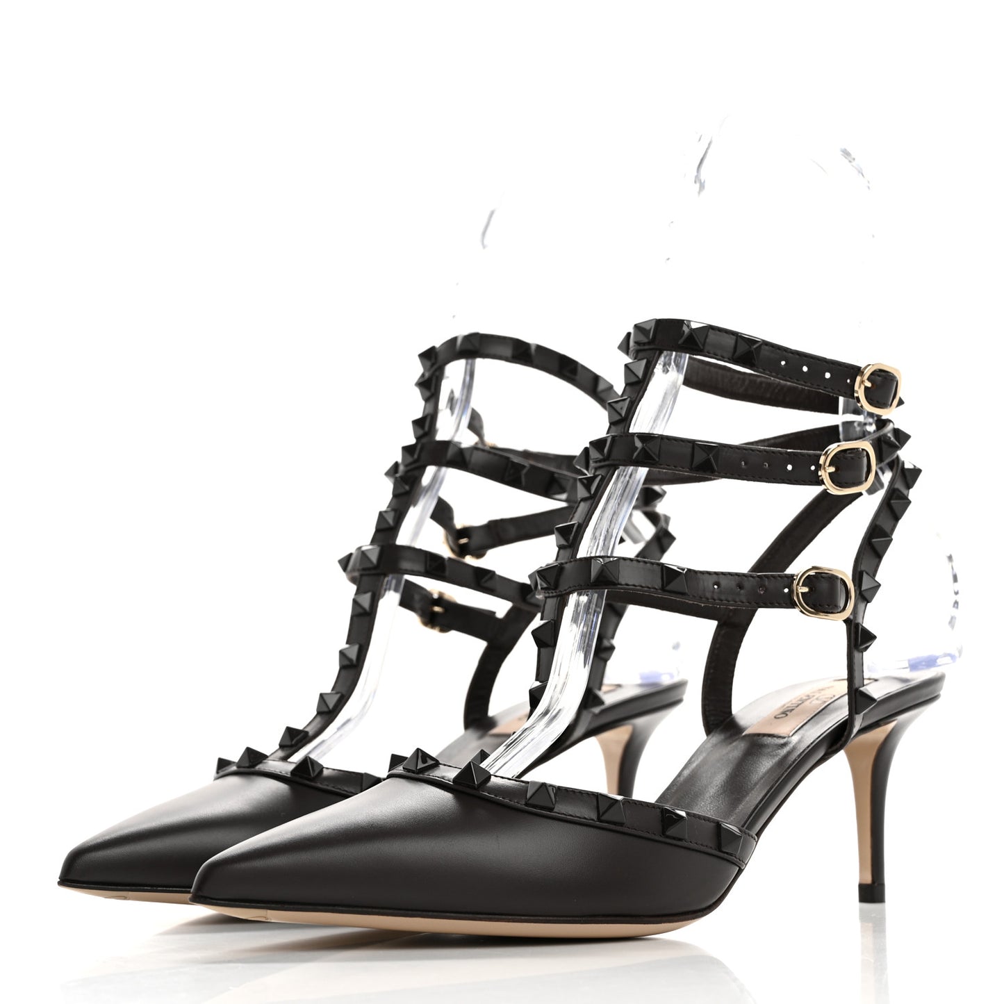 Calfskin Nappa Monochrome Rockstud Ankle Strap 65mm Pumps 40 Brown