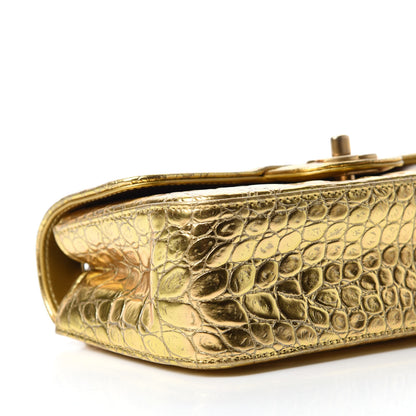 Chanel Metallic Calfskin Crocodile Embossed Cocodile Rectangular Mini Flap Gold 6 of 11