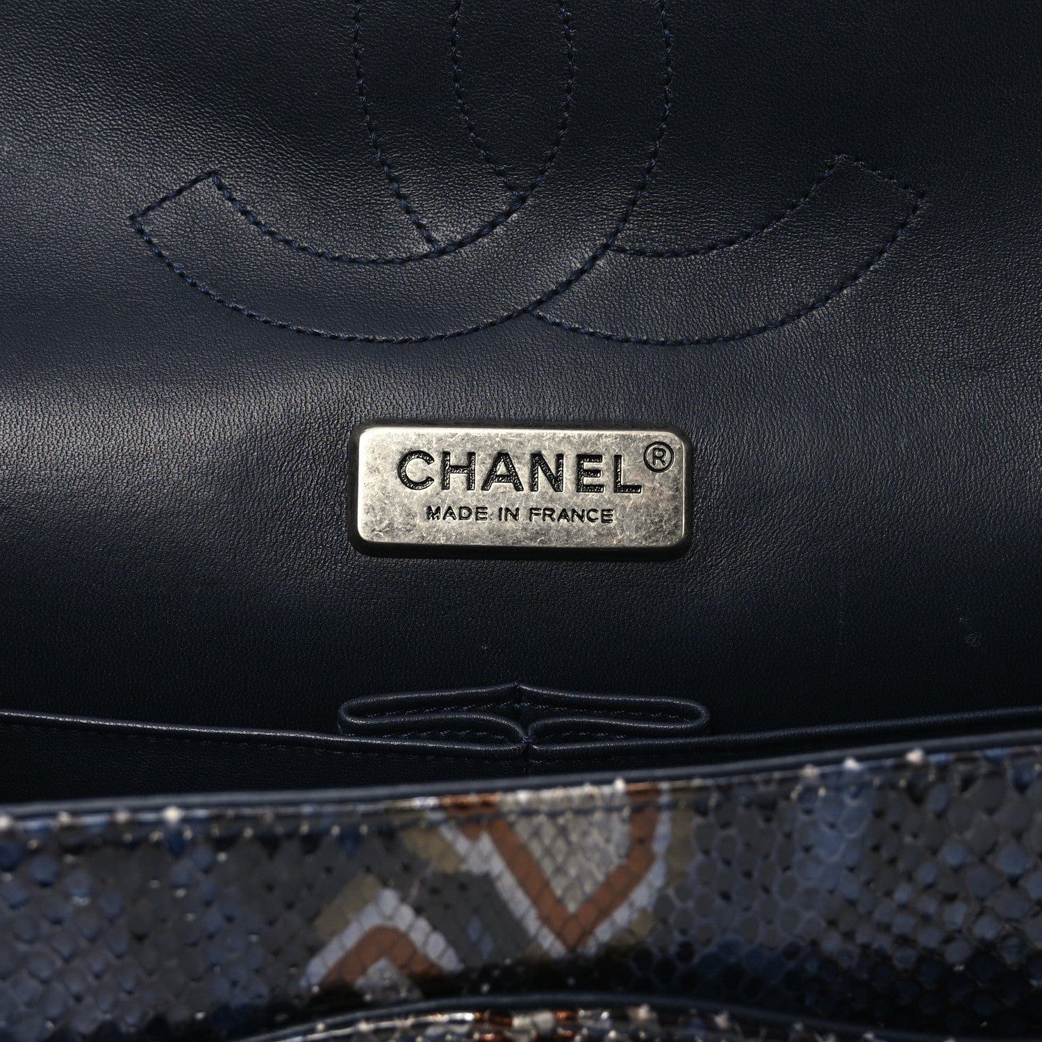 Chanel Metallic Snakeskin Jumbo Double Flap Blue 6 of 10