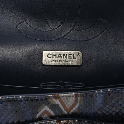 Chanel Metallic Snakeskin Jumbo Double Flap Blue 6 of 10