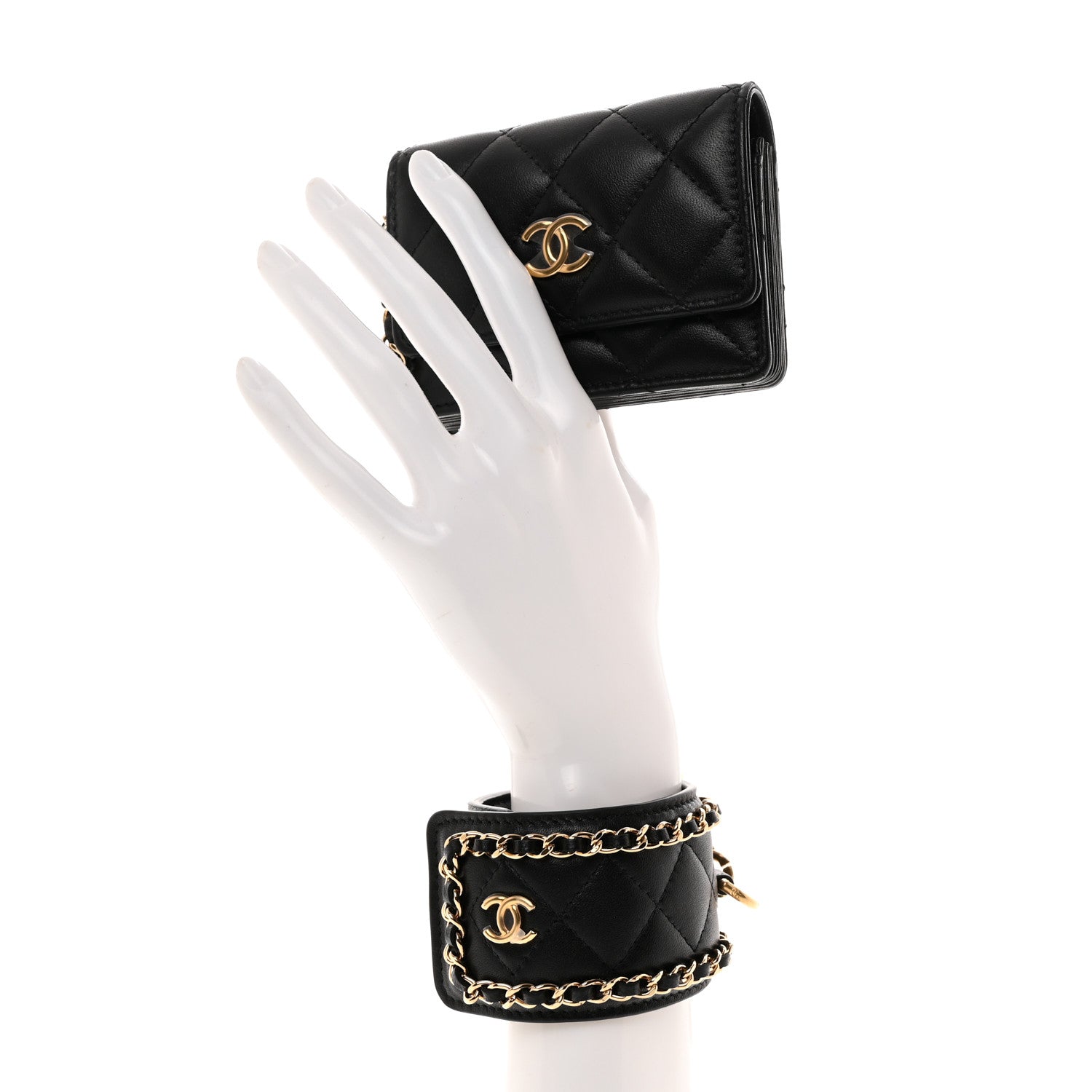 Chanel Lambskin Quilted Flap Card Holder With Cuff Black 2 of 10