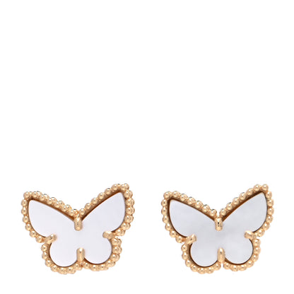 Van Cleef & Arpels 18K Yellow Gold Mother of Pearl Sweet Alhambra Butterfly Earrings 1 of 6