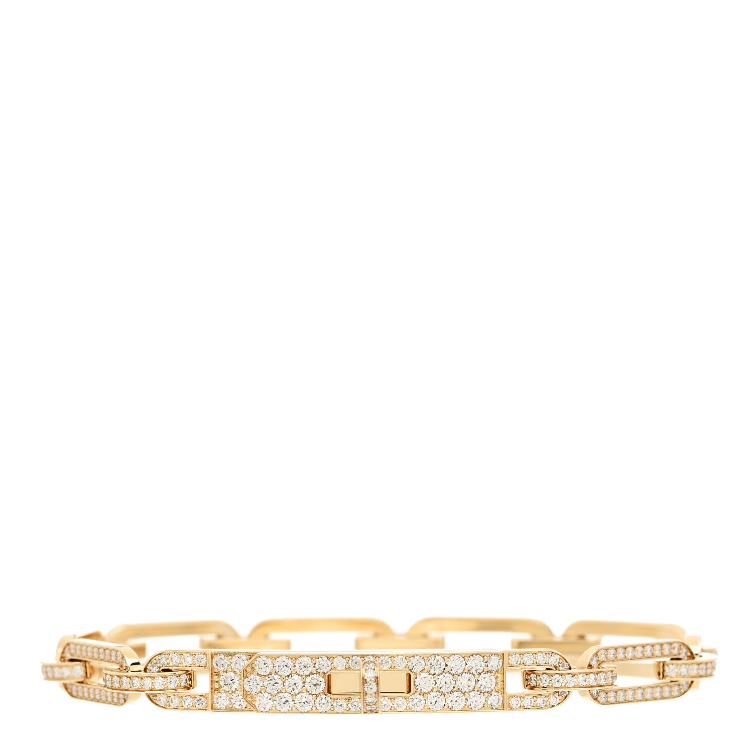 Hermes 18K Yellow Gold Diamond Full Pave PM Kelly Chaine Bracelet SH 1 of 4