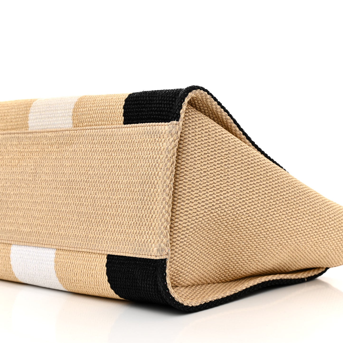 Straw Raffia Calfskin Striped Medium Deauville Tote Black Beige Ivory