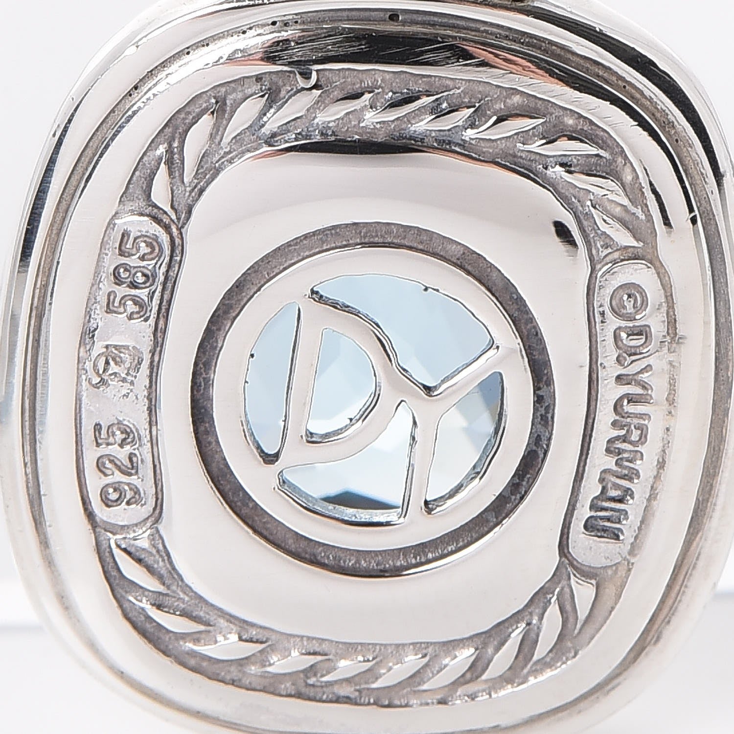 David Yurman Sterling Silver 14K Yellow Gold Blue Topaz 10mm Albion Enhancer Pendant 3 of 3