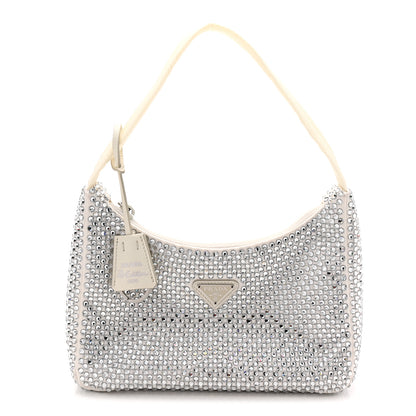 Prada Satin Crystal Mini Re-Edition 2000 Bag White 1 of 10
